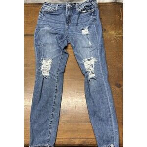 Judy Blue Jeans Womens 11/30 (32x26 Fit) Blue Skinny Fit Stretch Denim Distress